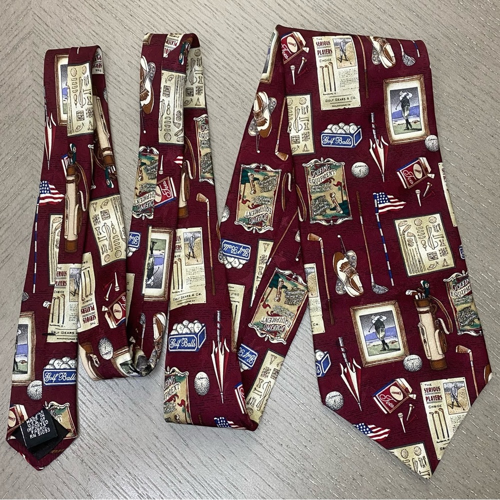 Van Heusen Americana Series Golf Nostalgia Silk Burgundy Men’s Neck Tie
